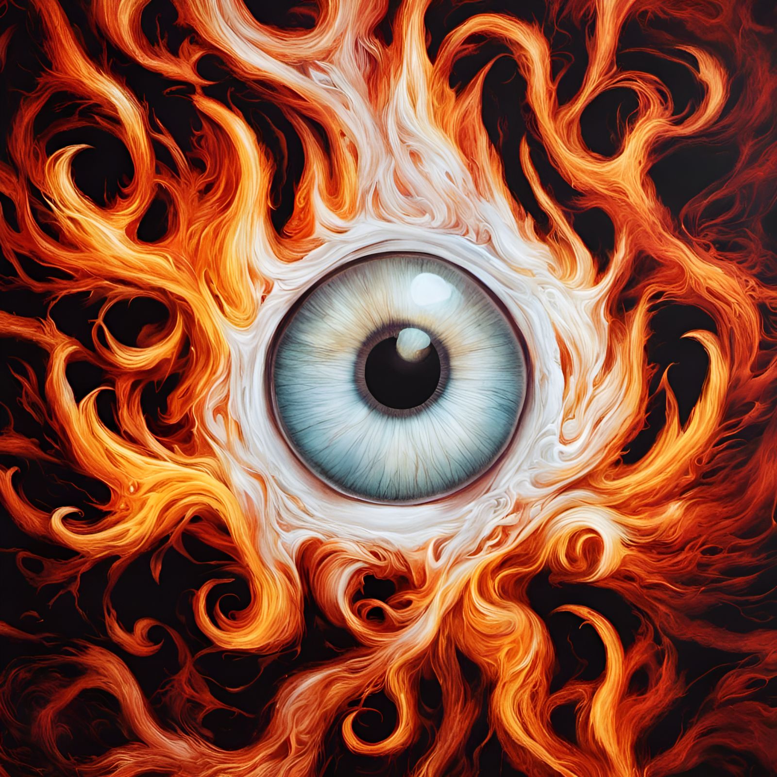 Detailed Flaming Eyeball Macro Photorealistic Image