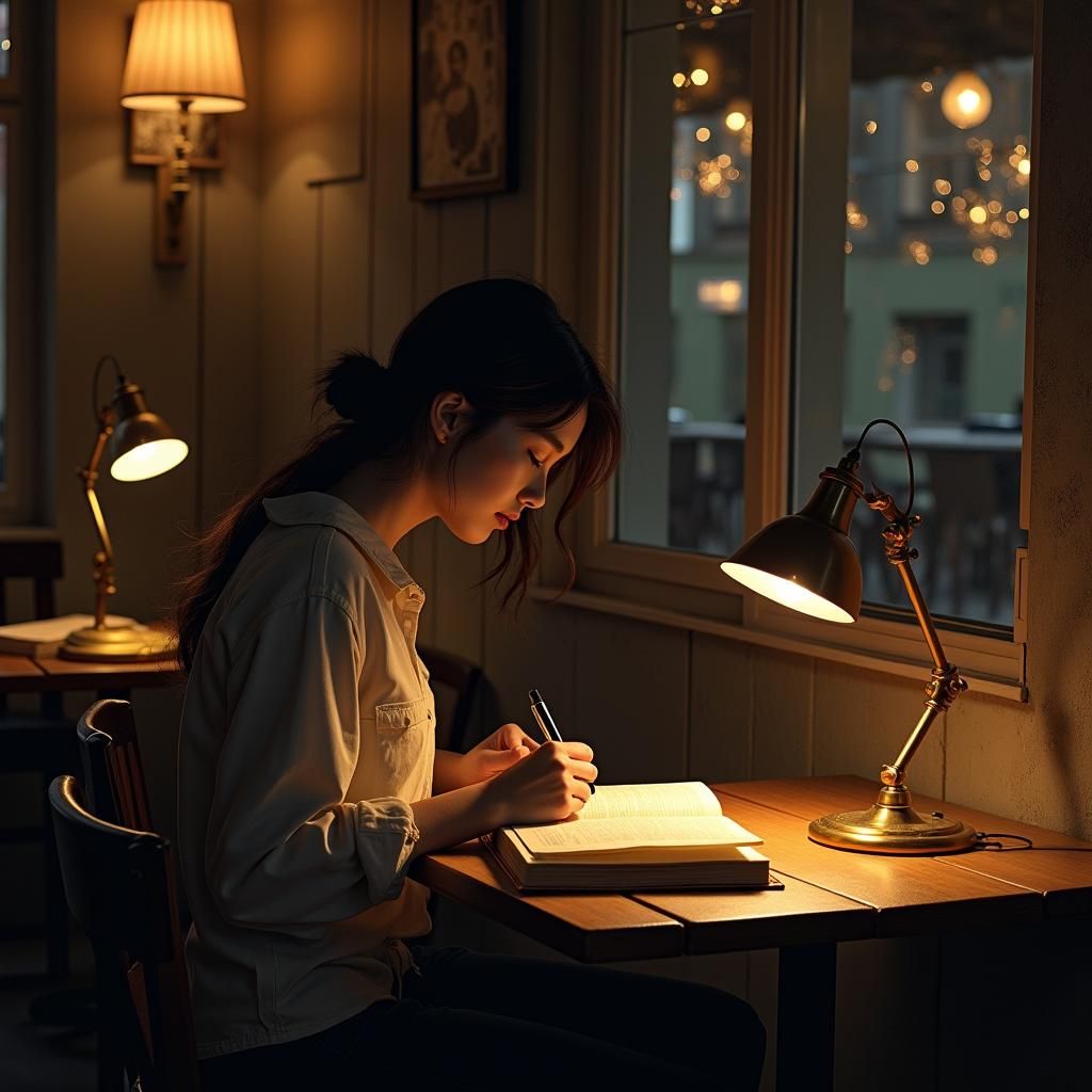 Cozy Midnight Cafe Scene in Watercolor Style