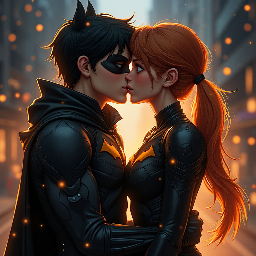 Girl Kisses Nightwing in Mystical Gotham City