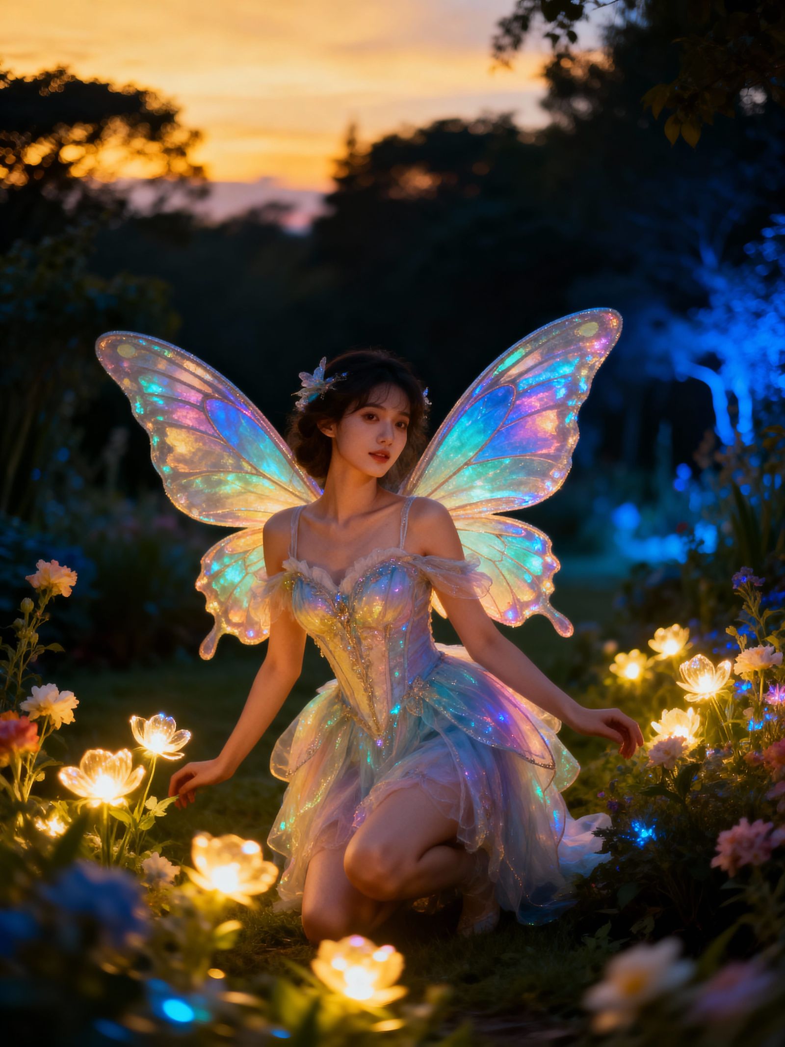 Woman in Iridescent Butterfly Costume in Enchanted Twilight ...