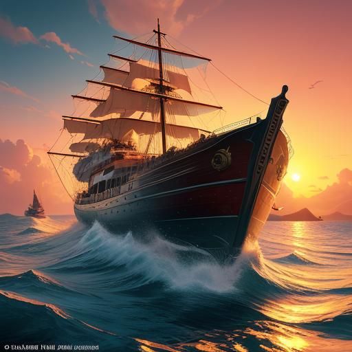 Hyperrealistic Sunset Boat Trip: Digital Art