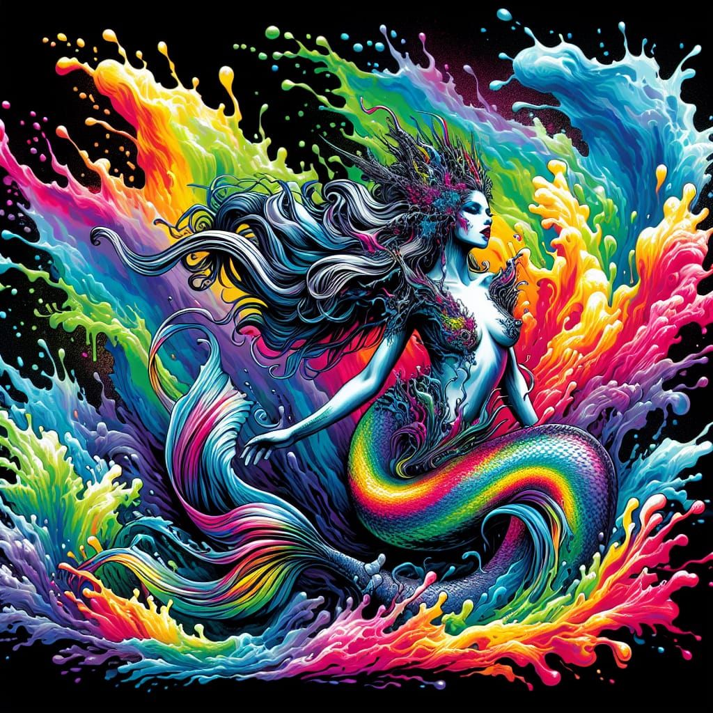 Gothic Mermaid in Psychedelic Graffiti Art Style