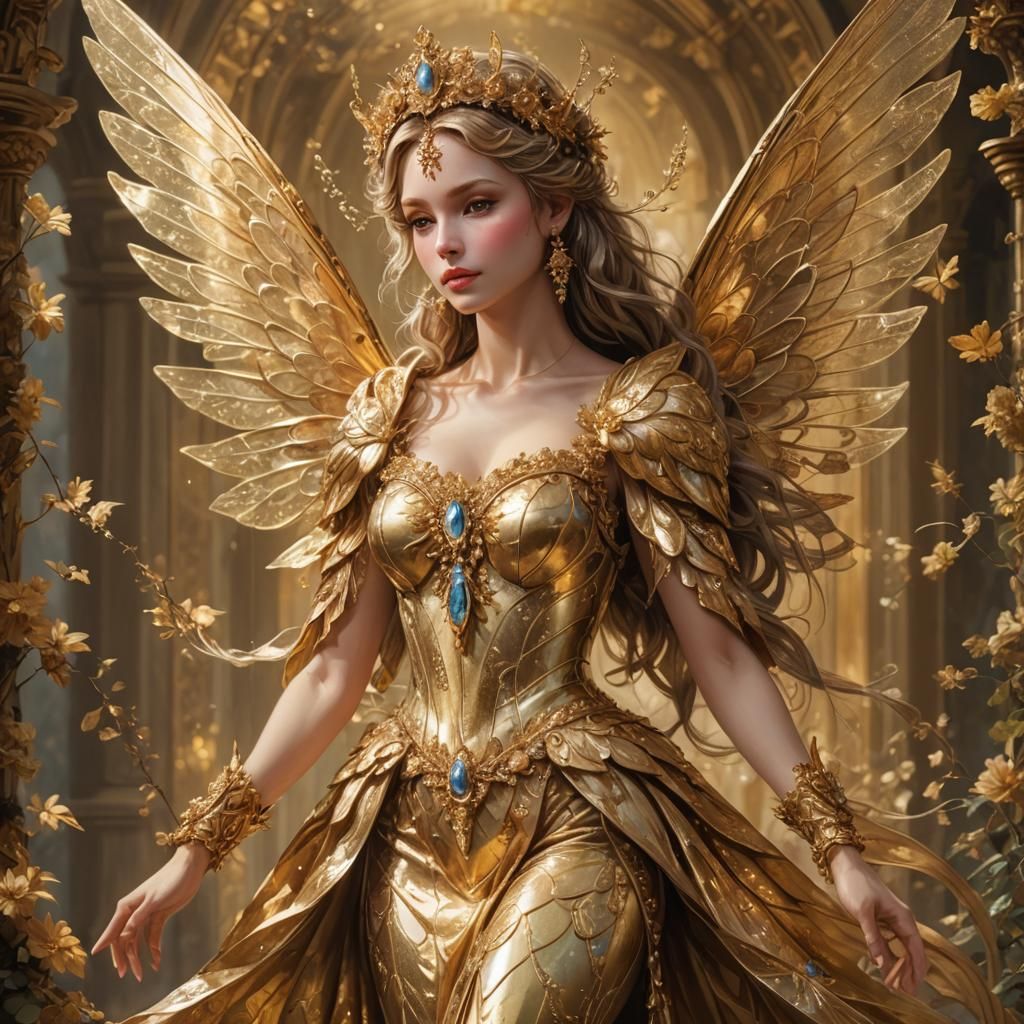 Golden Fairy Princess with Shimmering Wings