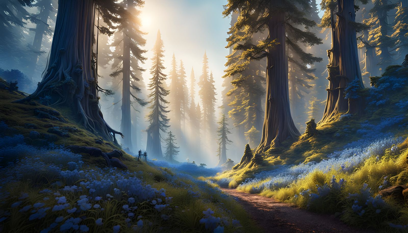 White, Gold, and Blue Redwood Forest Art