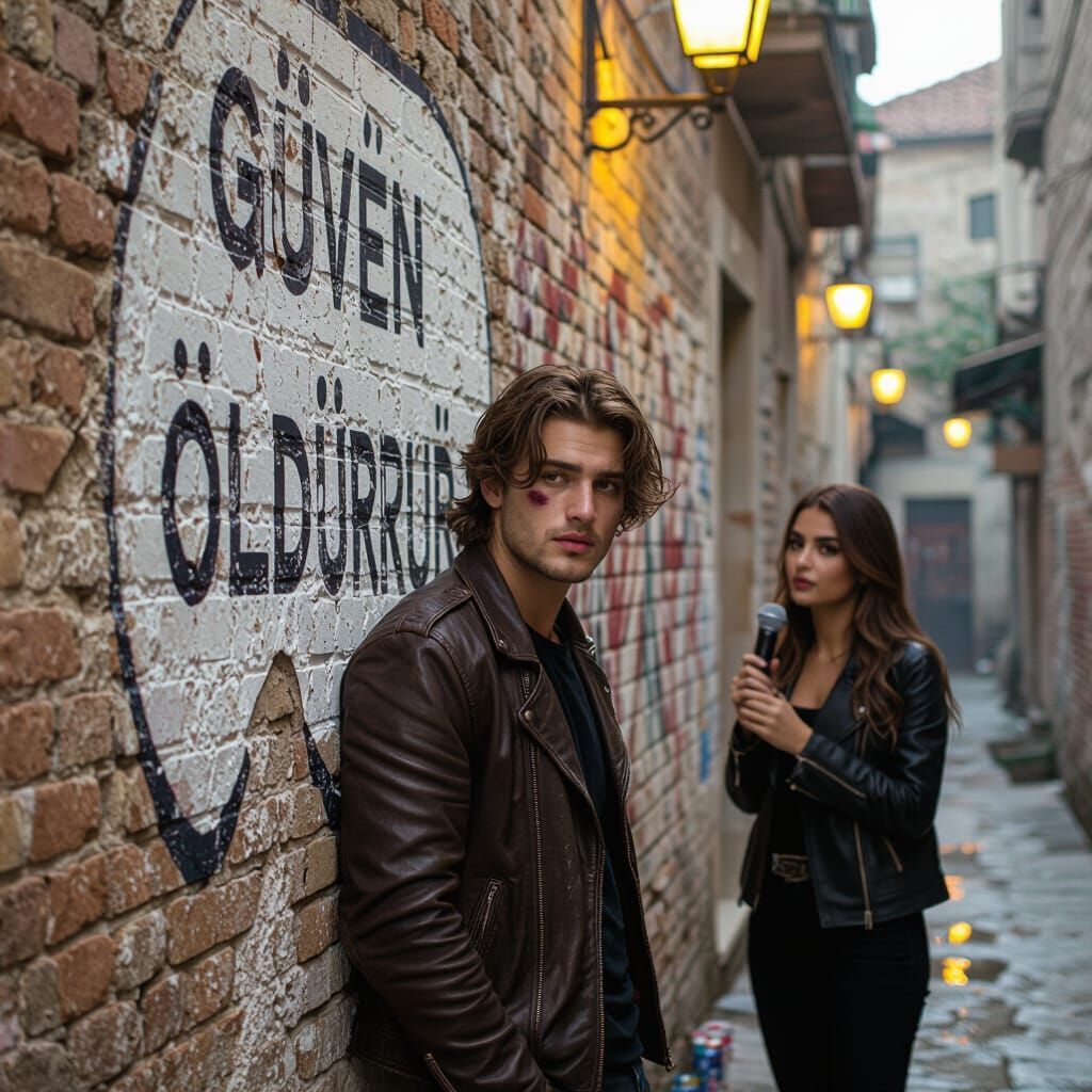 Night Alley Scene with Graffiti, Moody and Cinematic