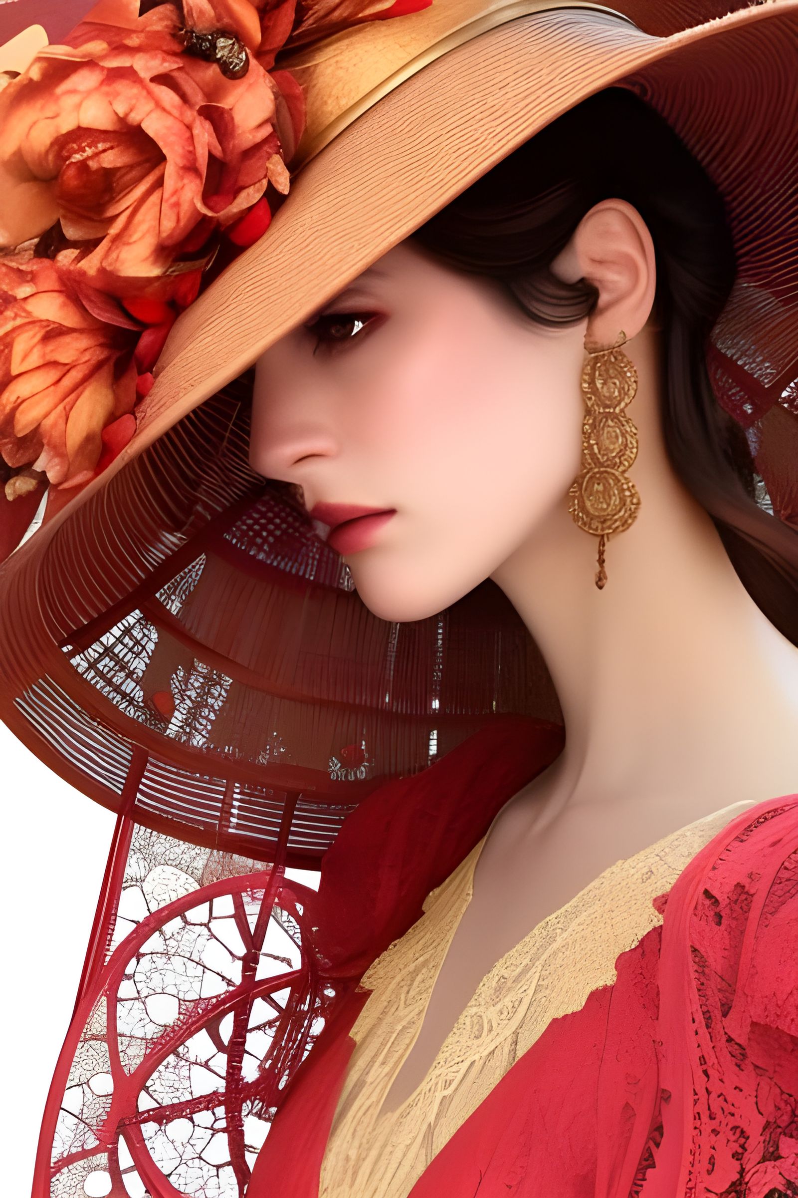 Antique Girl in Lace Hat, Hyperdetailed Portrait