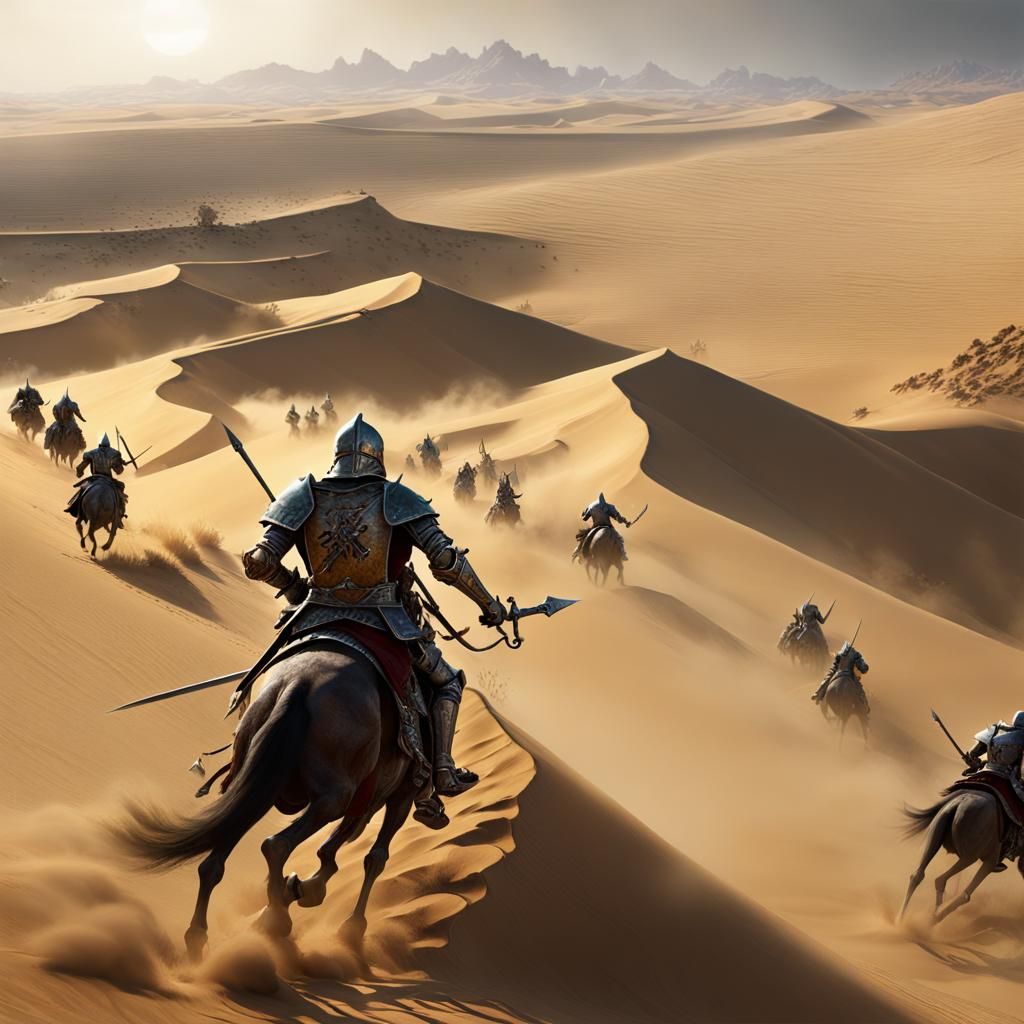 Bretonnian Knights Charge Undead in Desert Battle