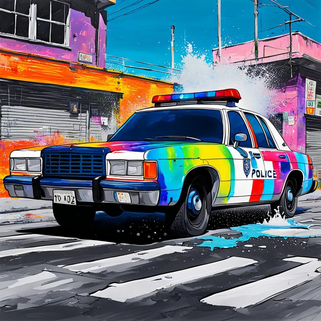 Crystal Police Car in Graffiti Street Art