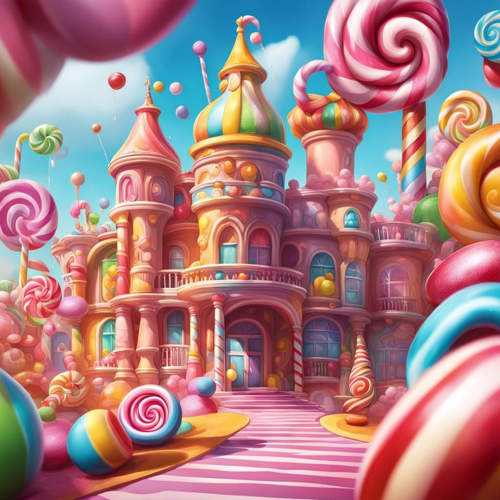 Hyperrealistic Candy Land Palace in Splash Art Style