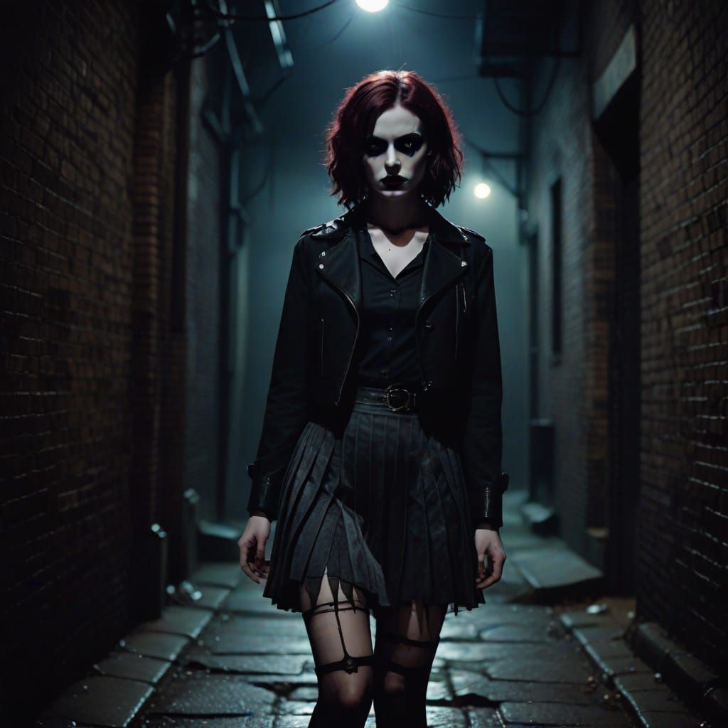 Ethereal Vampiric Emo Woman in Dark Alleyway