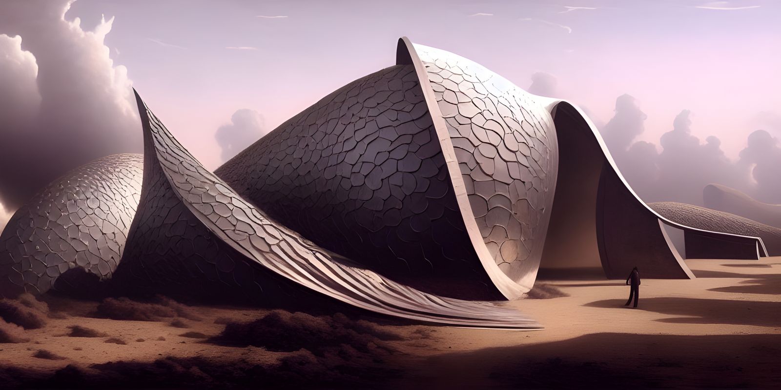 Surreal World Walker on Metal Arch in Liminal Space