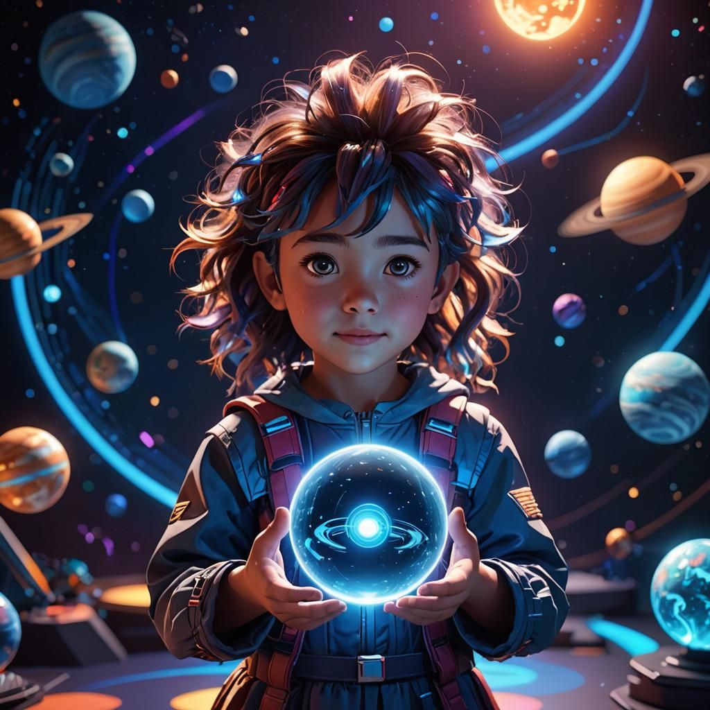 Vibrant Low-Poly Masterpiece with Lunar System Hologram