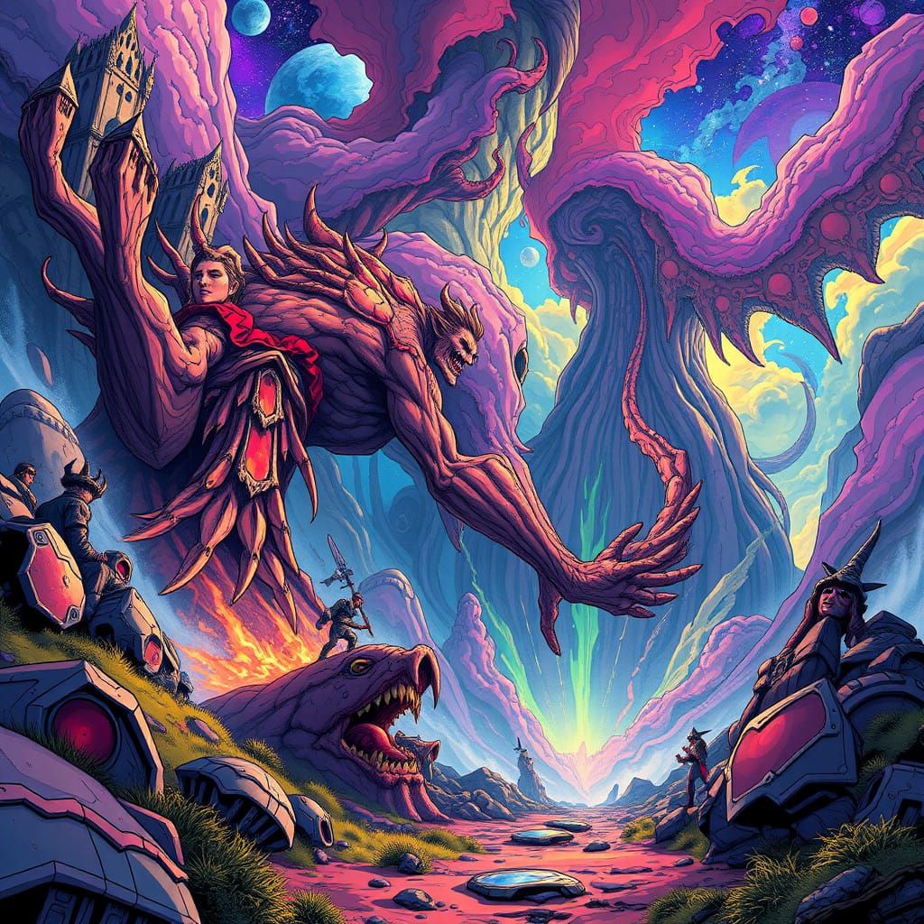 Epic Fantasy Landscape in Vibrant Comic Book Style