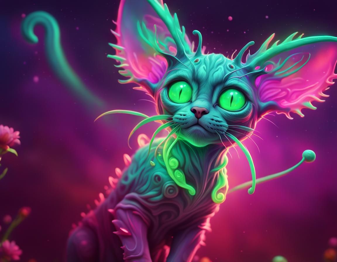 Hyperrealistic Alien Kitten in Flowerpunk Style