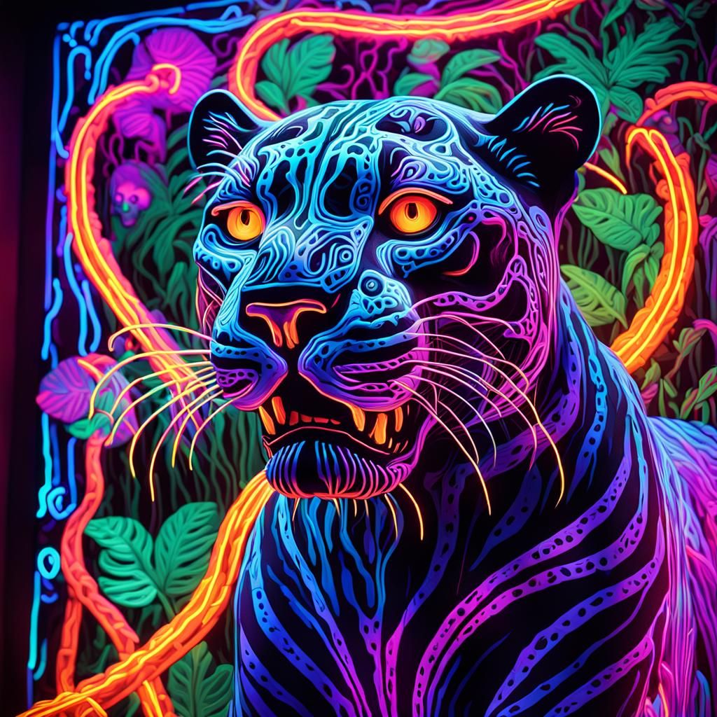 Neon X-Ray Panther in Psychedelic Op-Art Style