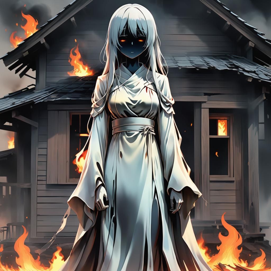 Crying Ghost Spirit in Burning House