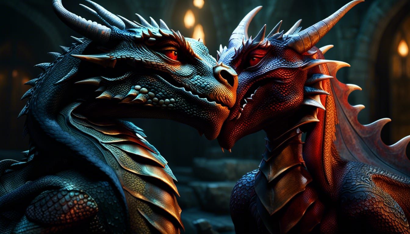 Dragons Nuzzling: Dark Fantasy Concept Art