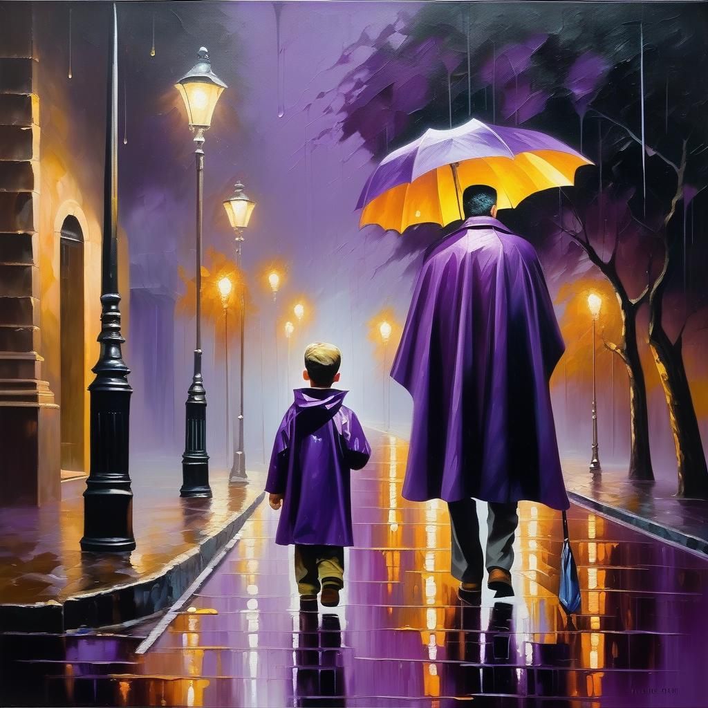 Man in Purple Cape Walking in the Rain