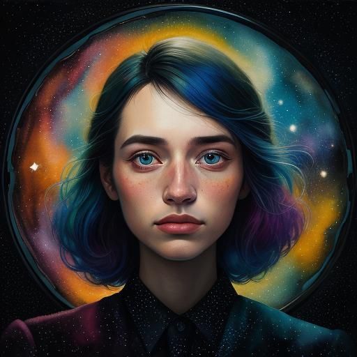 Starry Mind: A Surreal Watercolor Portrait