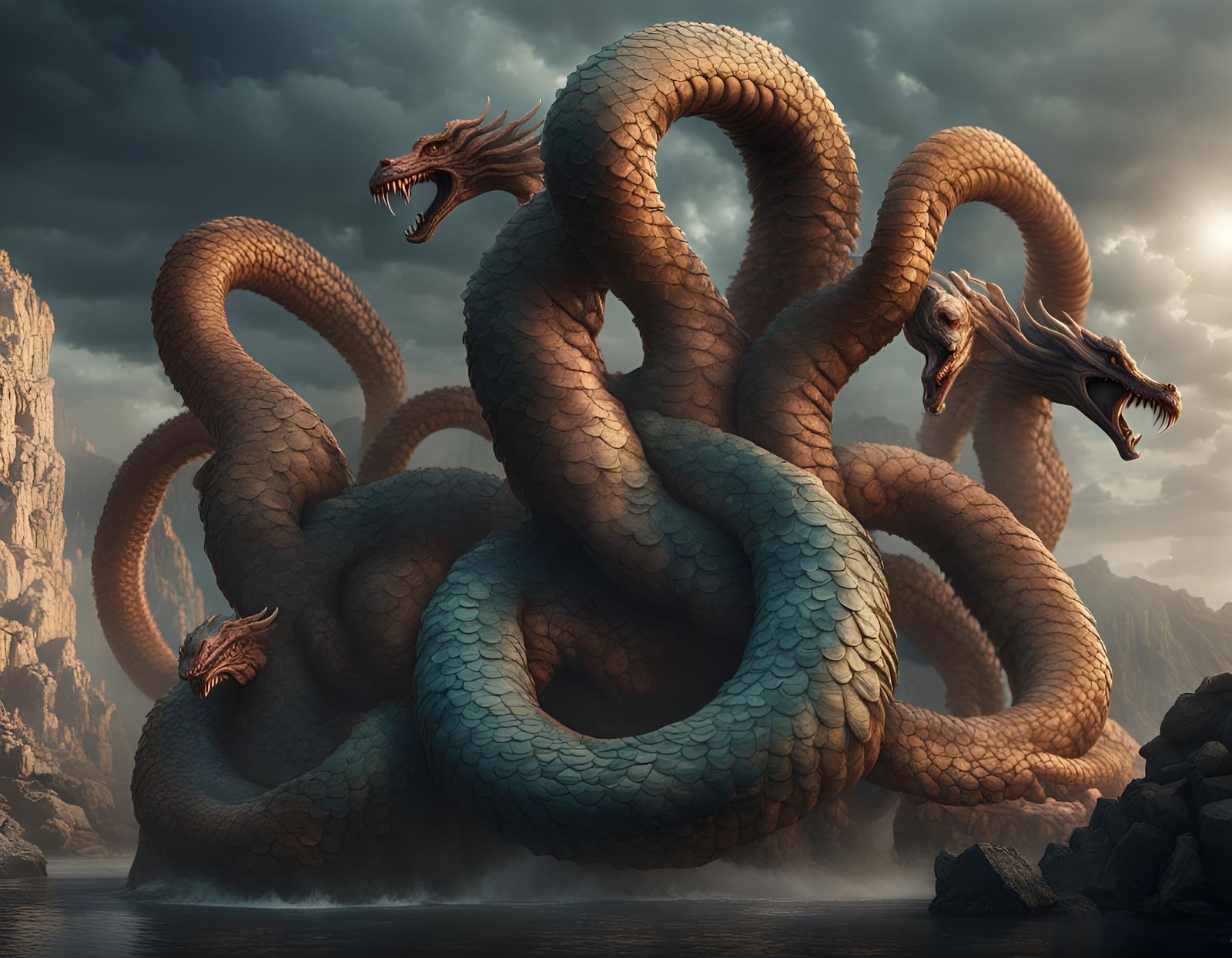 Mythical Hydra in Matte Painting Style