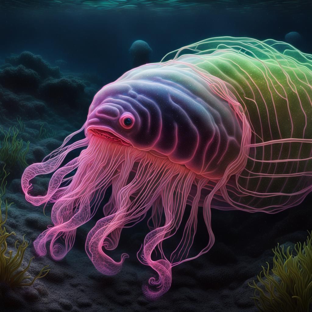 Bioluminescent Tardigrade in Ocean Depths