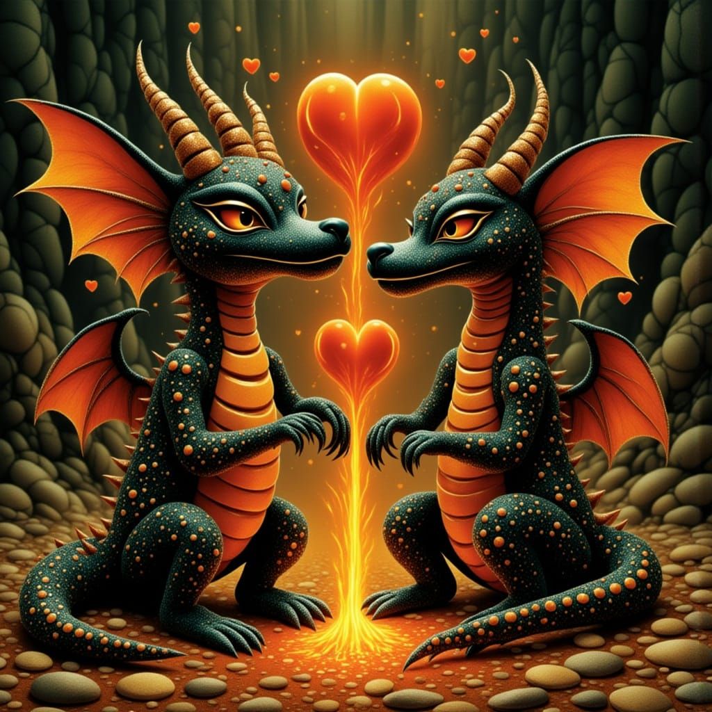 Romantic Lava Creatures with Erupting Volcano Hearts