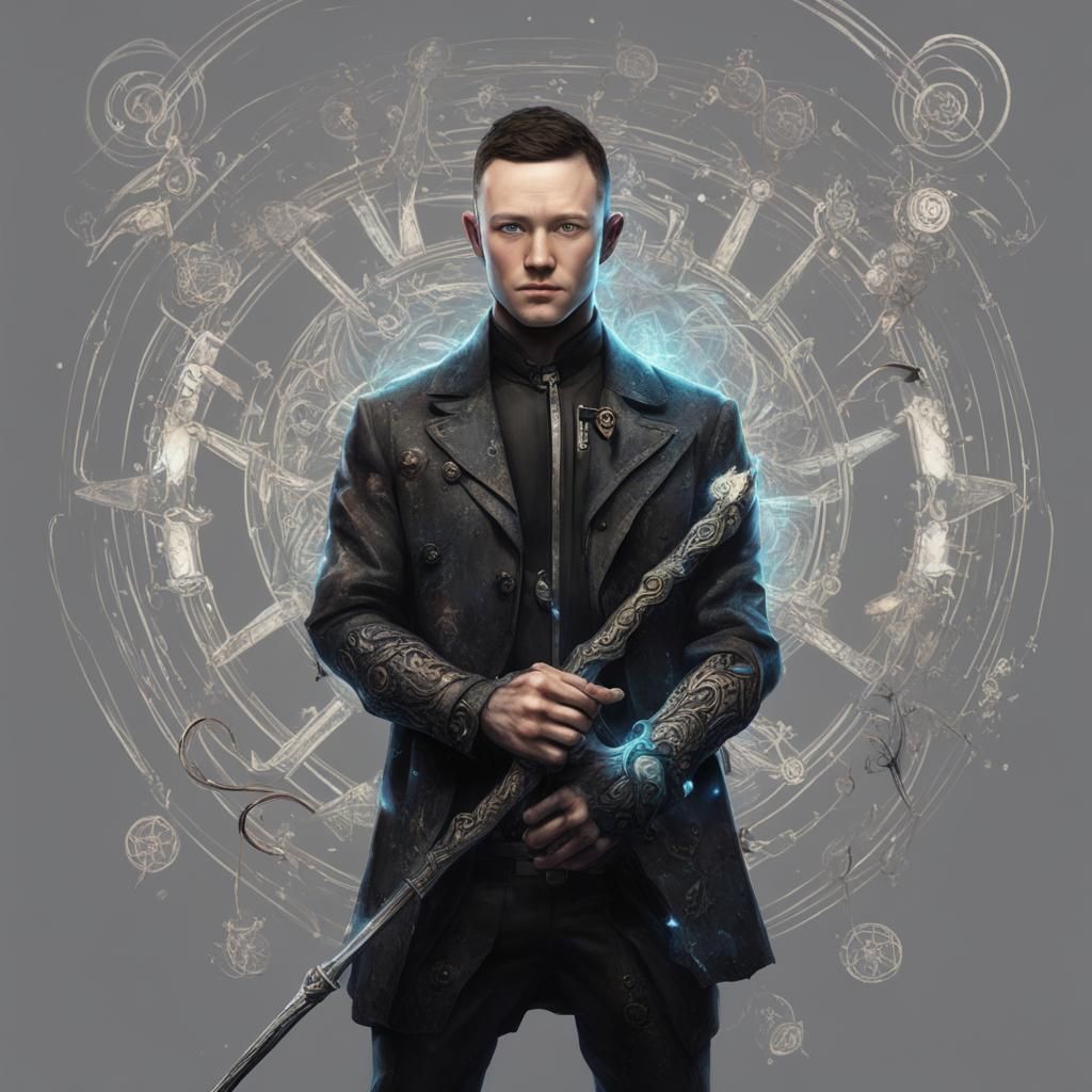 Cyberpunk Mage with Magic Staff Portrait