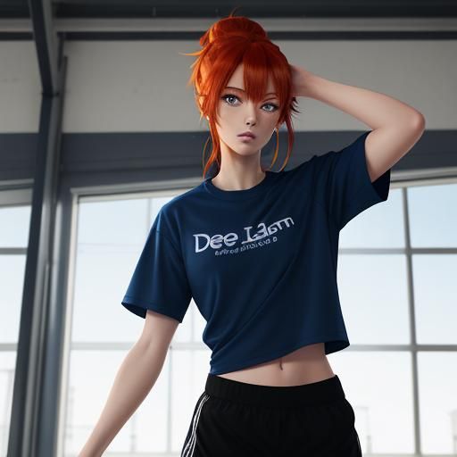 Redhead Girl in P.E. Clothes: Anime Style