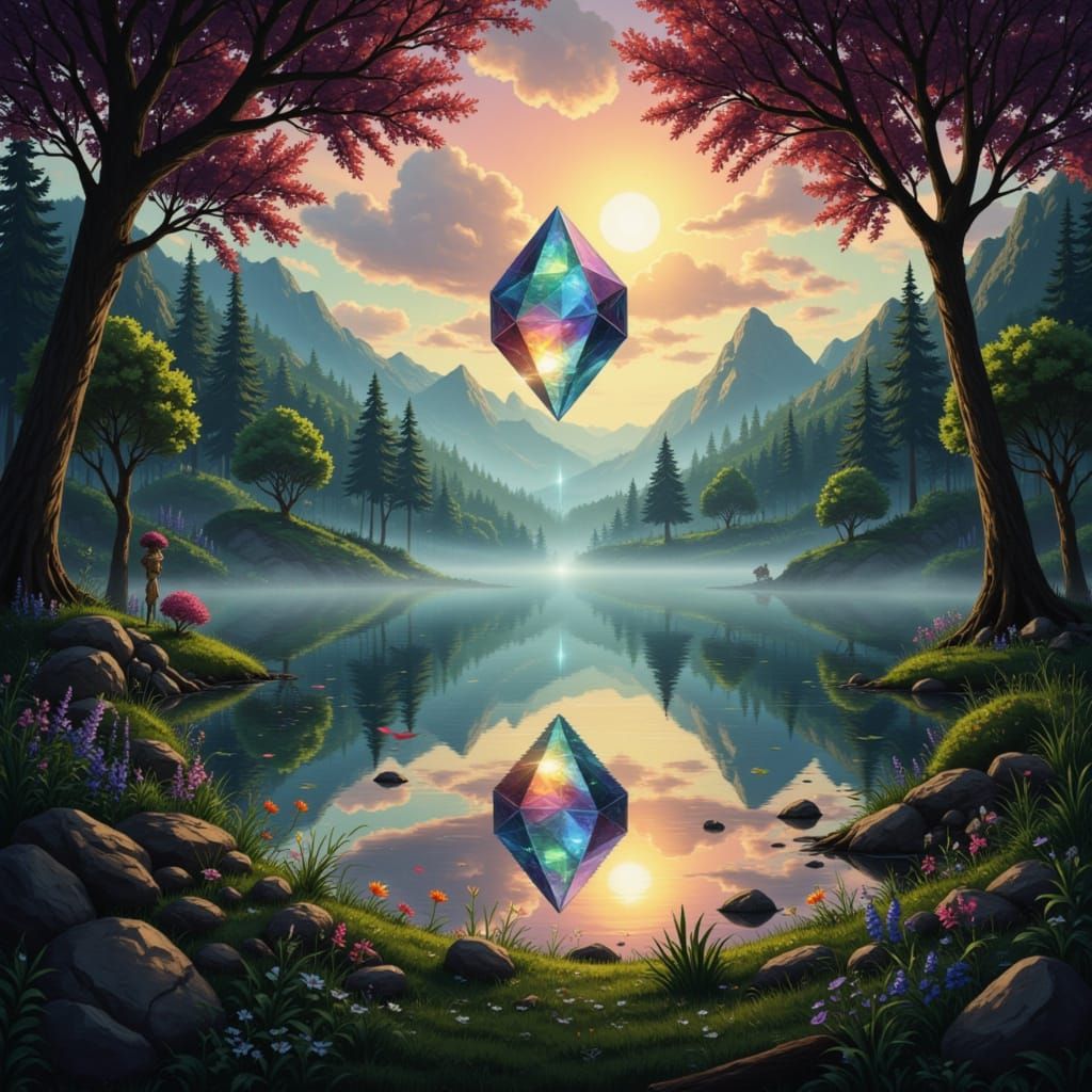 Surreal Crystal Prism Landscape in Abstract Style
