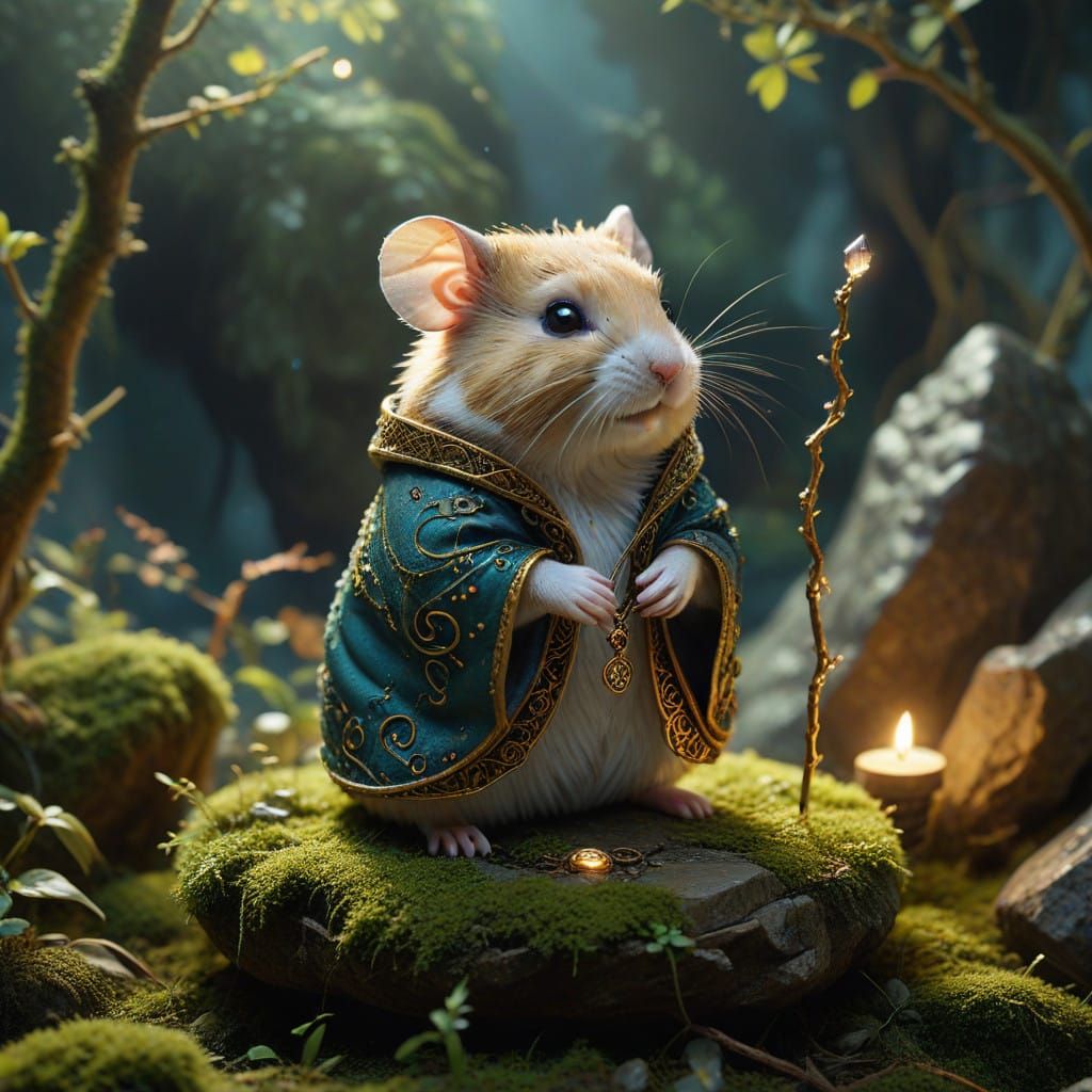 Mystical Hamster Sorcerer in Vibrant Manga Style
