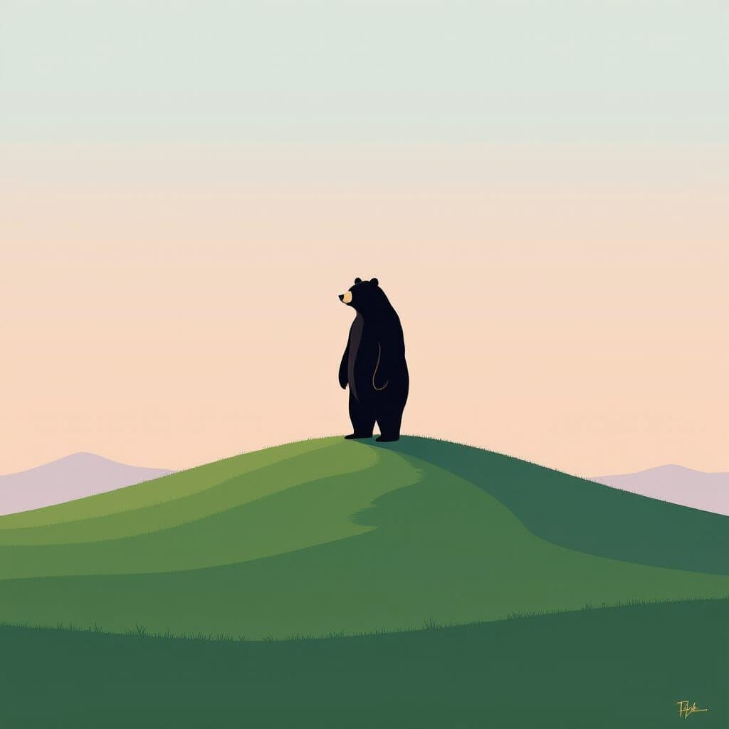 Melting Bear on Hill in Minimalist Style