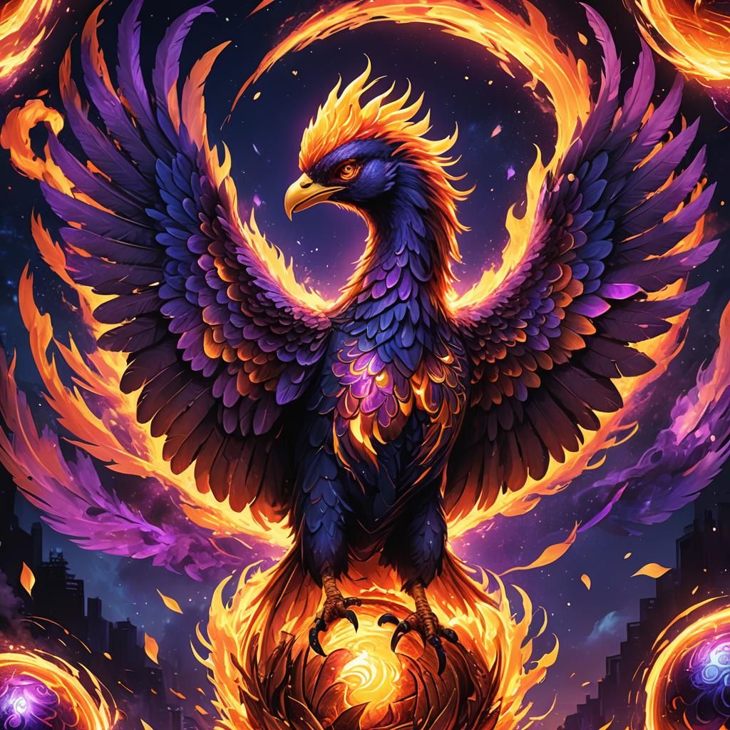 Fire Phoenix with Neon Aura in Fantasy Concept Art