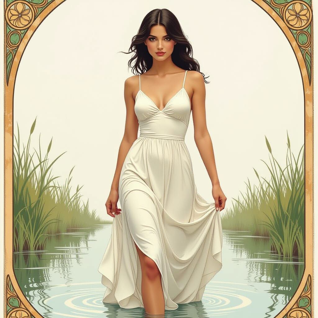 Girl in Misty Summer Dress, Art Nouveau & Fantasy Style