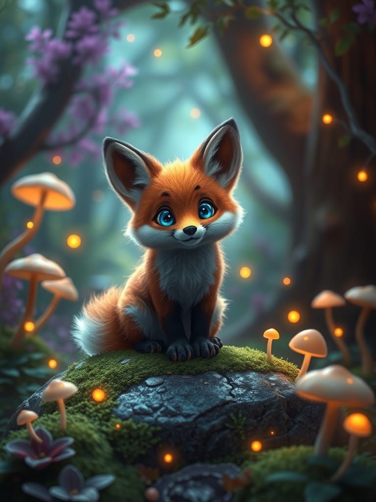 Enchanted Fox in Glowing Forest, Pixar Style