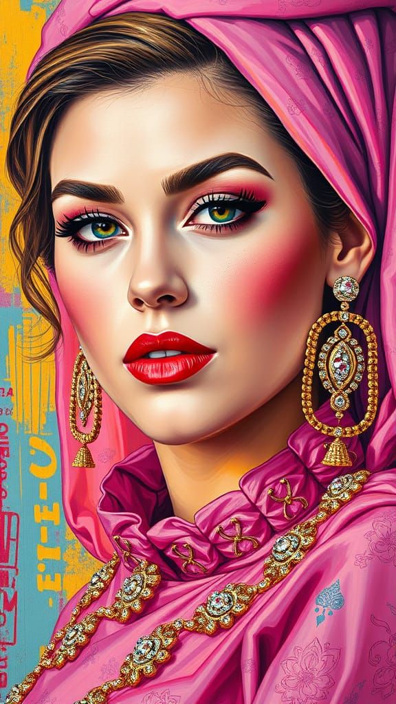 Ukrainian Woman in Polychromatic Oil Painting Style