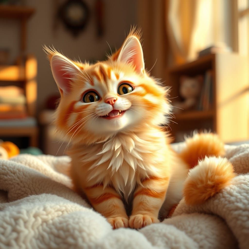 Whimsical Orange Cat Seeks Joy in a Cozy Living Room
