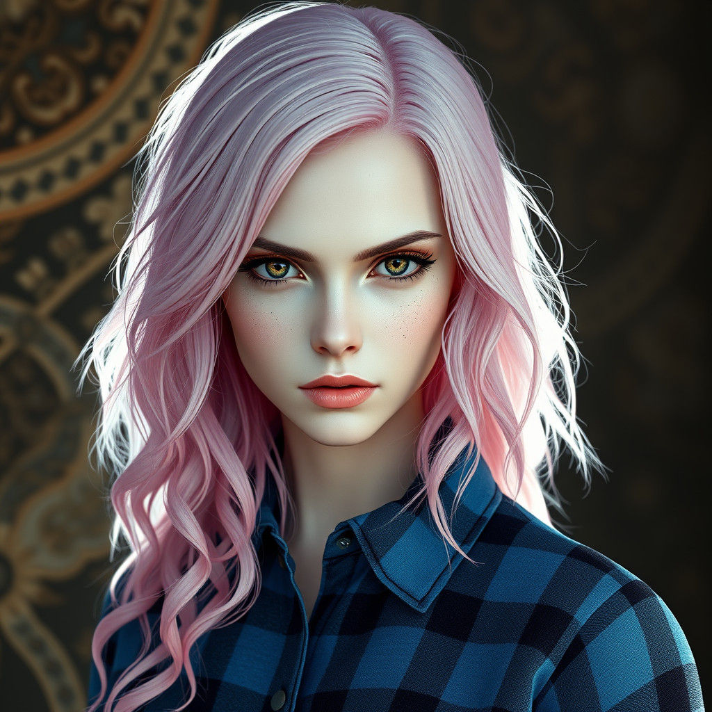 Pale Woman with Pink Hair in High-Fantasy Style