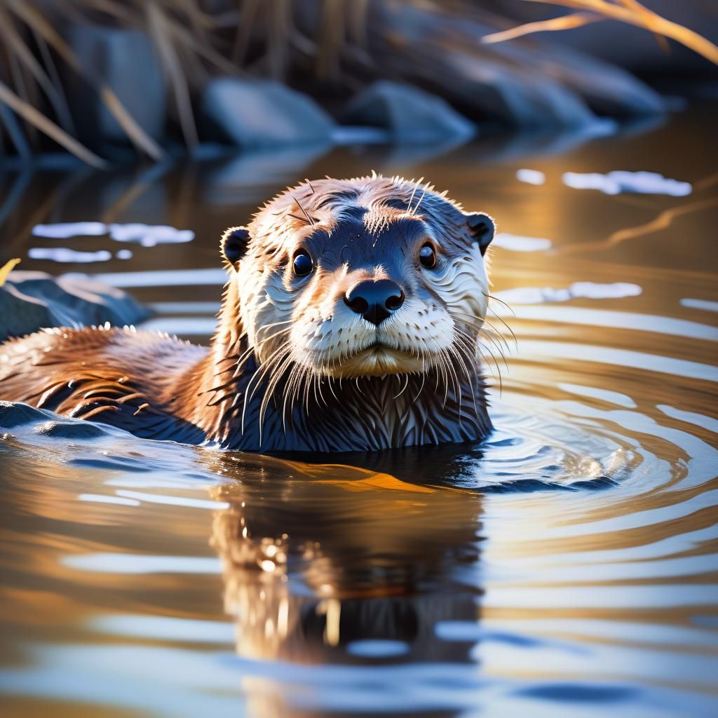 Cute Otter Swimming: Whimsical Watercolor Impression