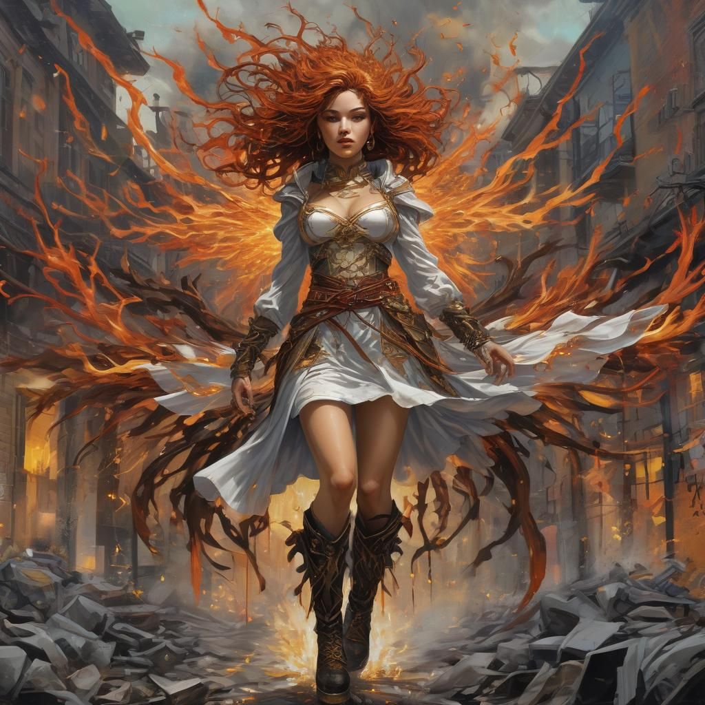 Fiery Qi Cultivator Girl in Graffiti Art Style