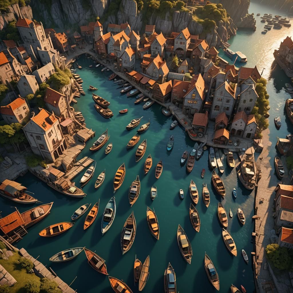Fantasy Harbour Sunset: Detailed Matte Painting in Unreal En...