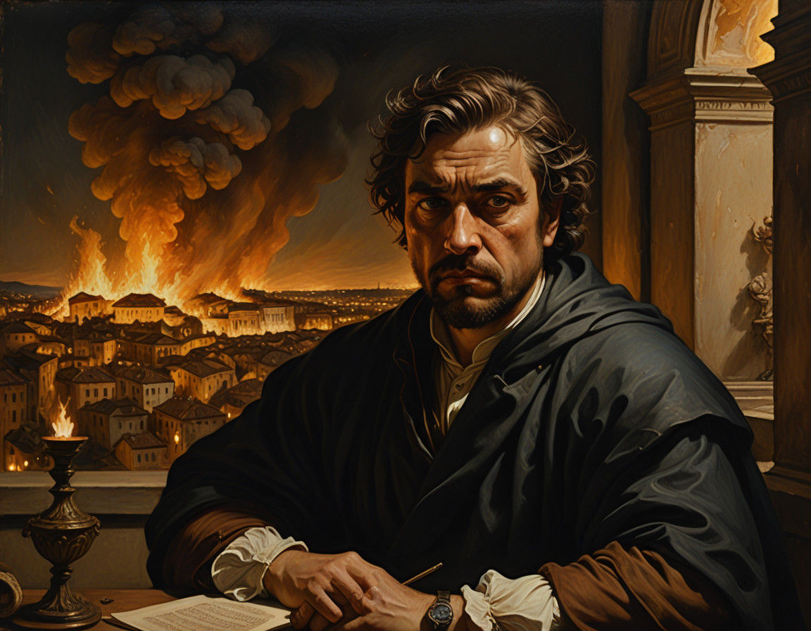Baroque Masterpiece: Kaiser Nero Witnesses Rome's Inferno