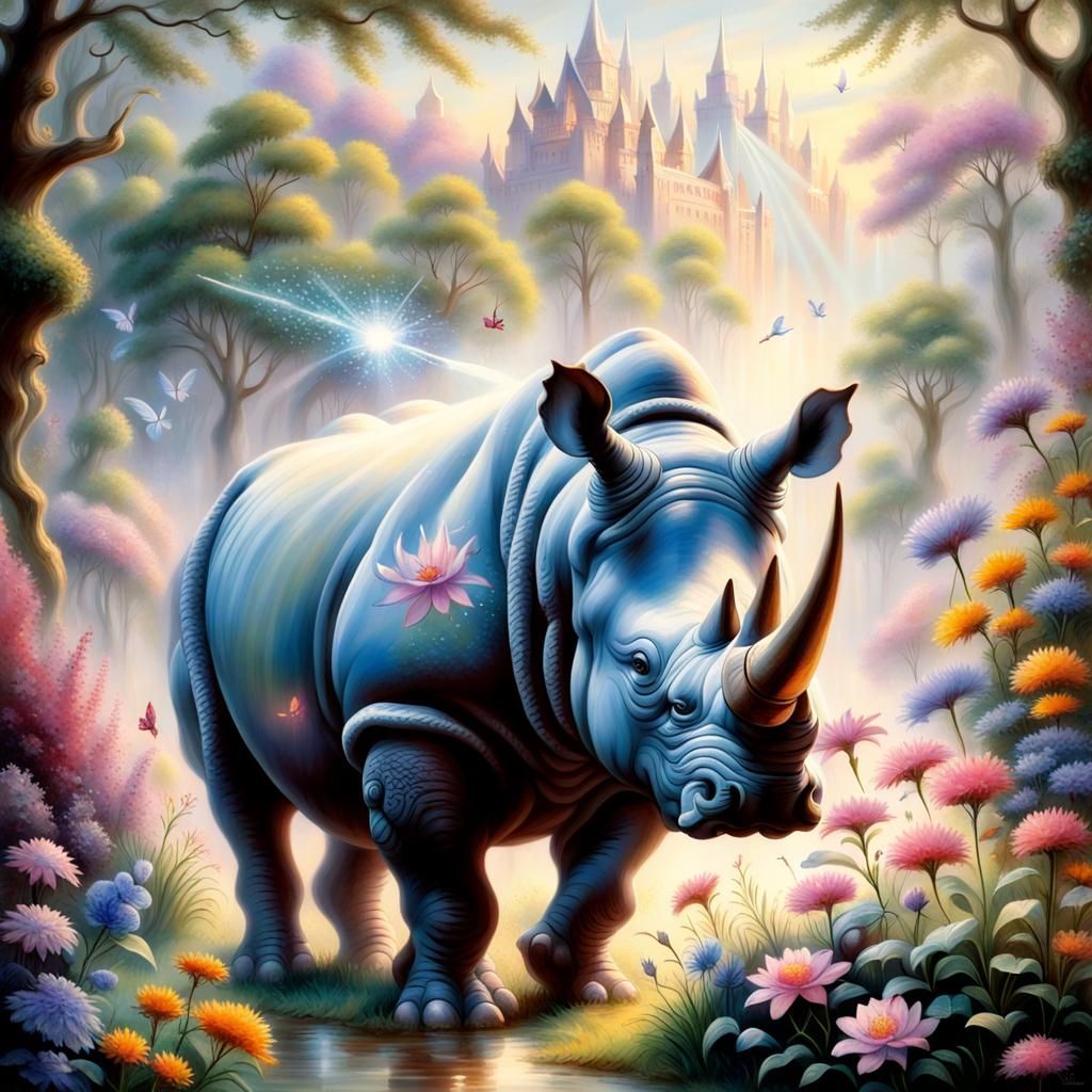 Magic Rhinoceros Anoints Crystal Flowers