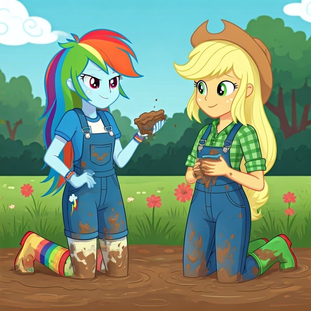 Rainbow Dash and Applejack Making Mud Pies