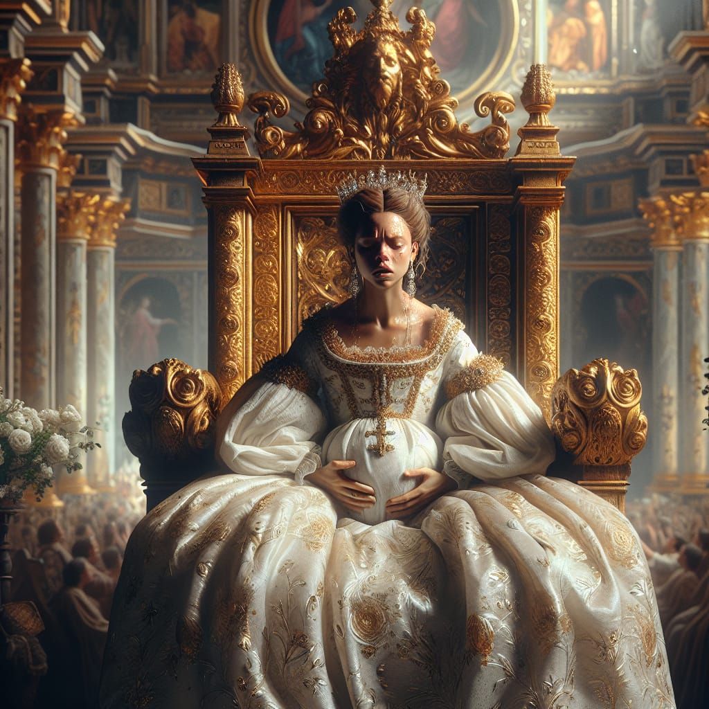 Noblewoman in Labor on Throne: Fantasy Art