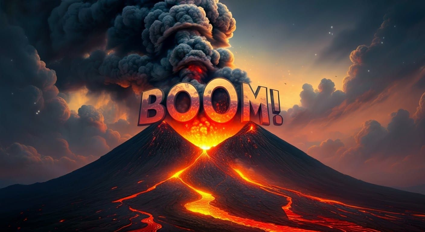 Volcanic Eruption Creates Fiery "Boom!" Message