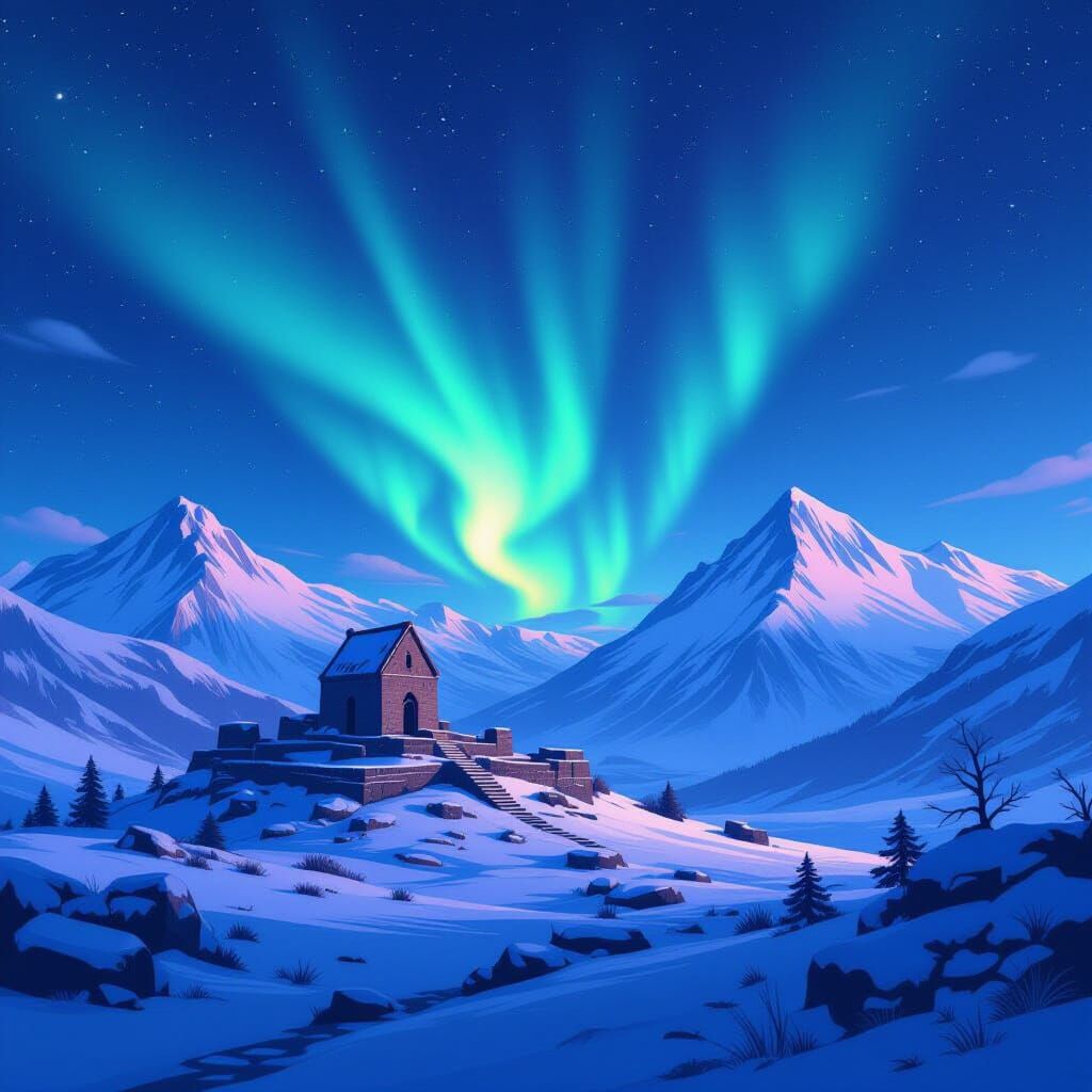 Winter Landscape with Ruins in Manga Style