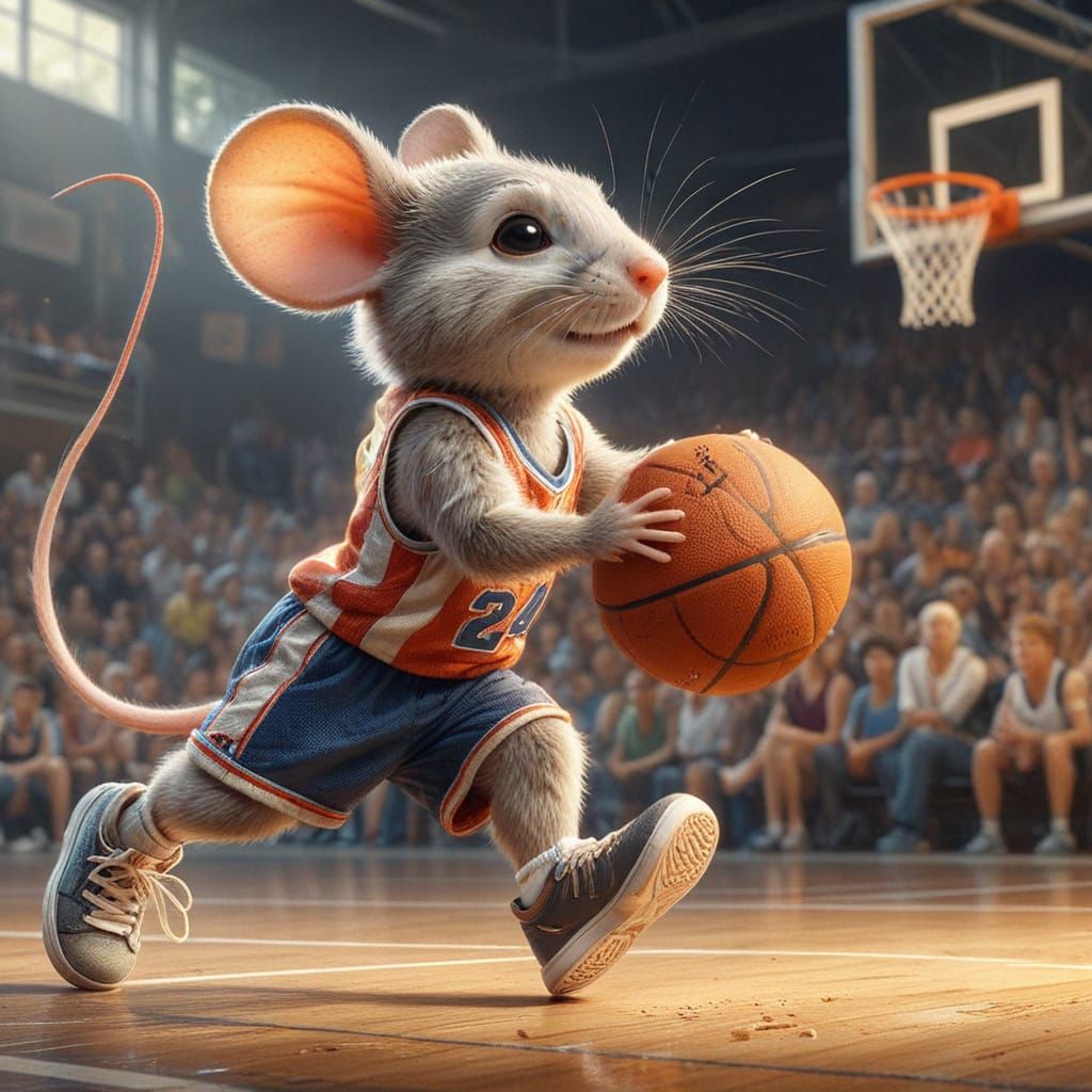 Anthropomorphic Mouse Basketball Player on Court