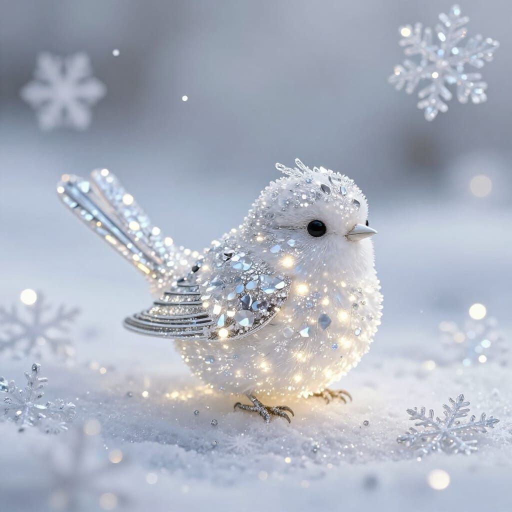 Shimmering Snow Angel Bird in Ethereal Winter Wonderland