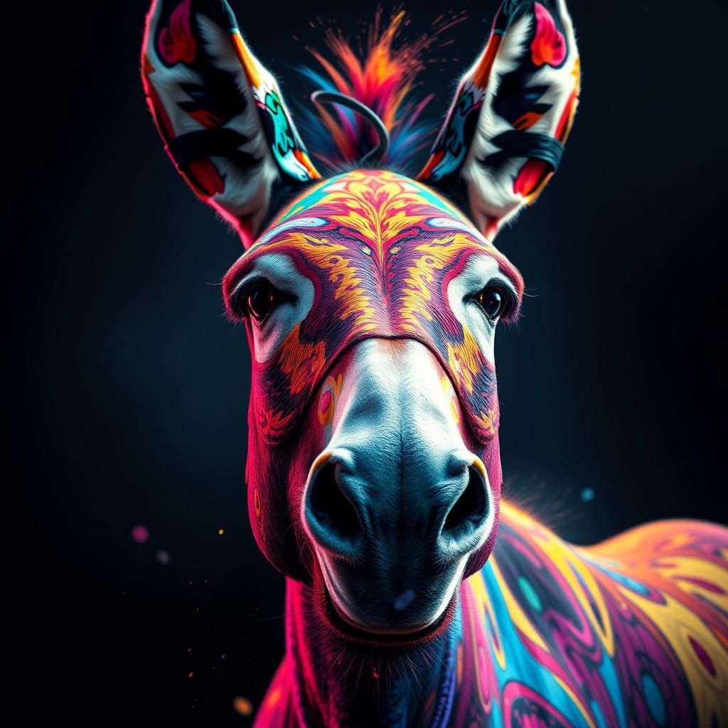 Vibrant Donkey Portrait in Concept Art Style
