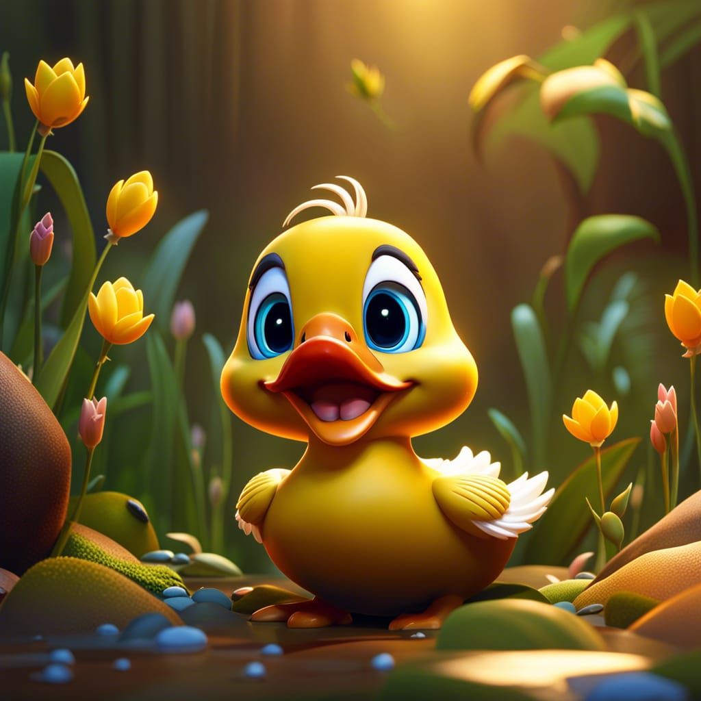 Cute Chibi Duck Laughing: 3D Detailed Matte Painting